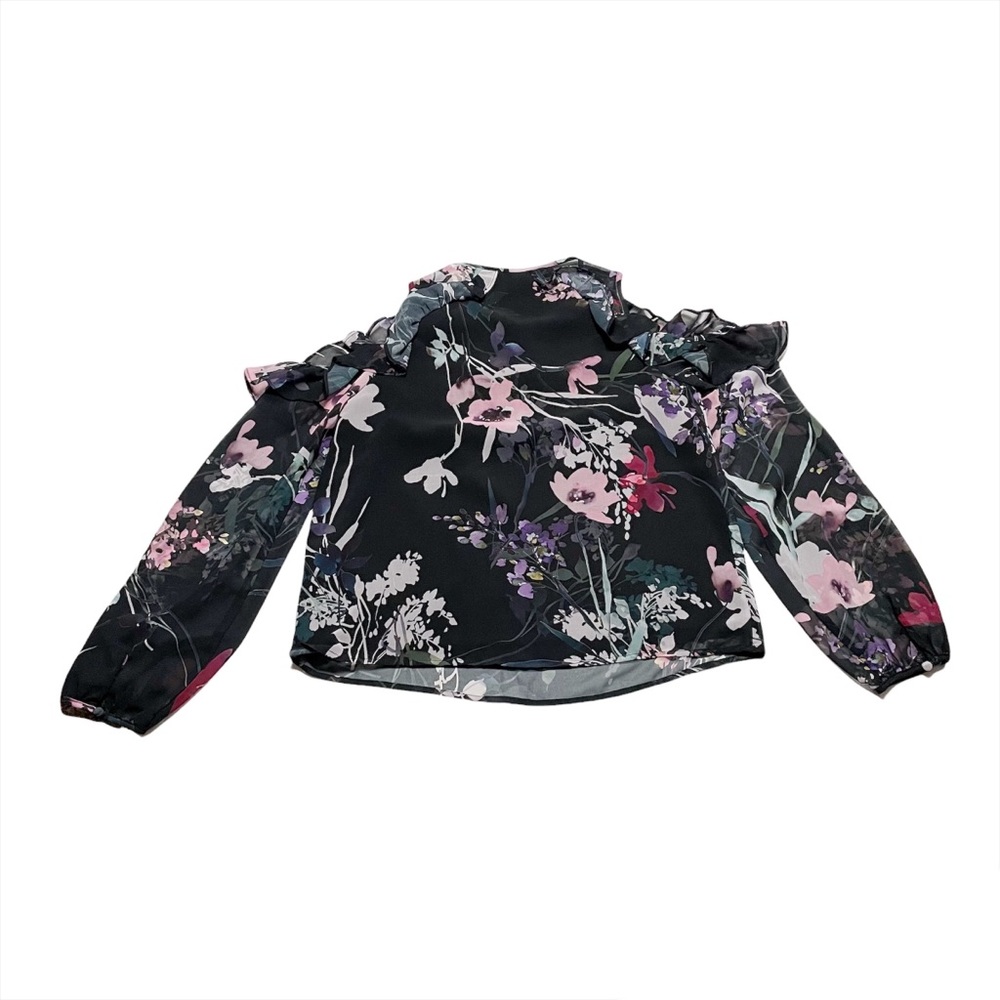 Yumi Kim Sheer Floral Ruffle Open Shoulder Cold Shoulder Blouse Size Small - Picture 8 of 8